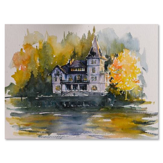 Designart - Castle By The Lake With Autumn Trees